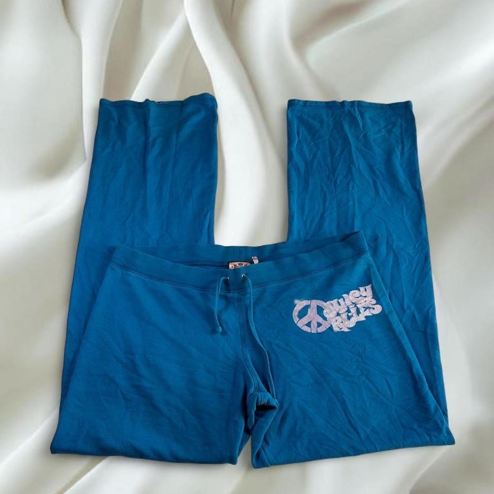 Juicy Couture blue pink logo flare sweatpants Y2K vintage mcbling